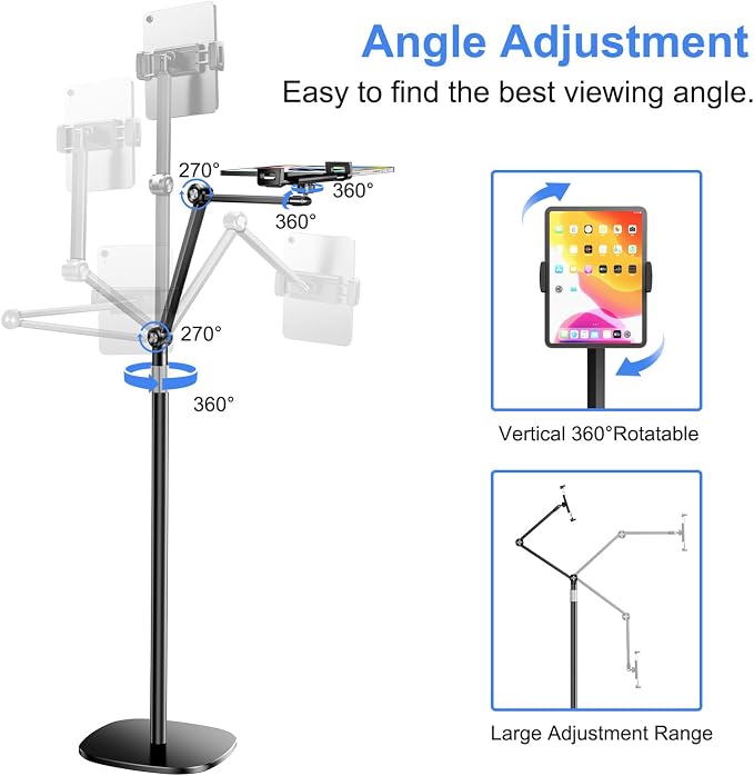 OATSBASF Tablet Floor Stand, Overhead Bed Phone Mount, Height & 360 Degree