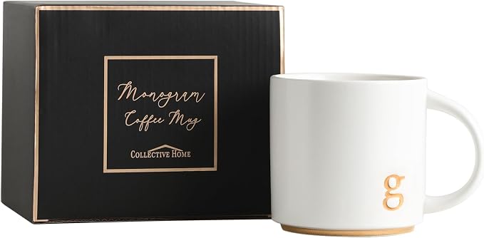 COLLECTIVE HOME Ceramic Coffee Mug, 15 oz Monogram Cup