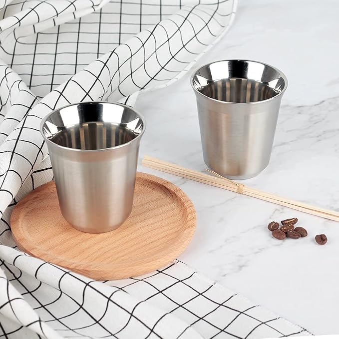 RECAPS 80ml Stainless Steel Espresso Cups Set | 2 Pack Double Wall 304