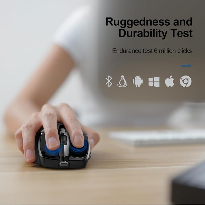 TECKNET Wireless Mouse Rechargeable 4800 DPI Silent USB A & Bluetooth Mouse 6
