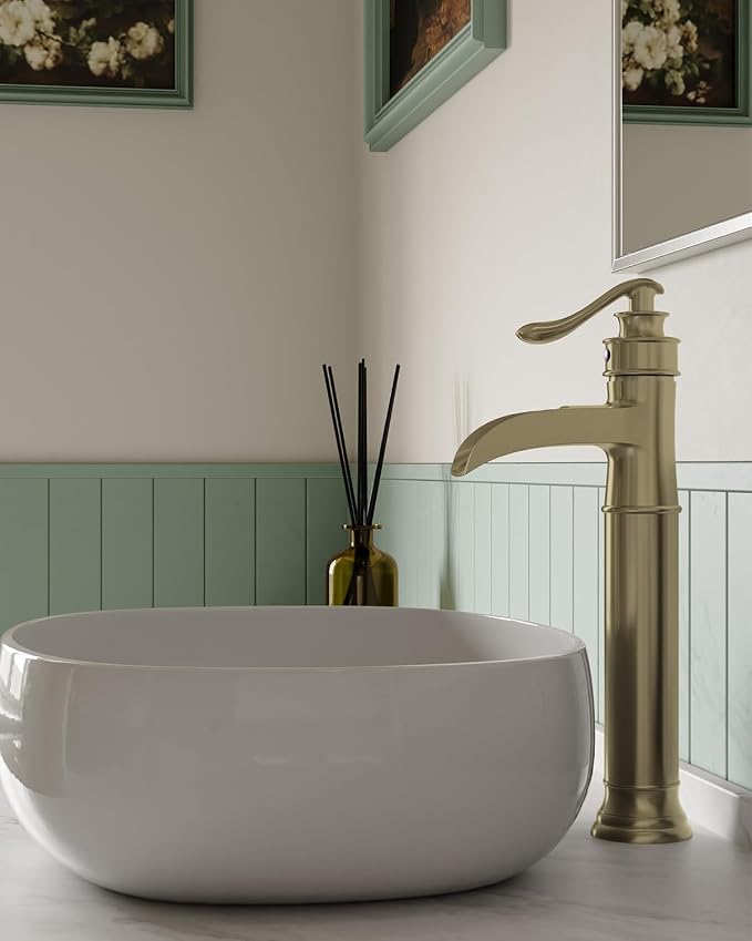 Vessel Sink Faucet Brushed Gold Waterfall Bathroom Sink Faucet Single