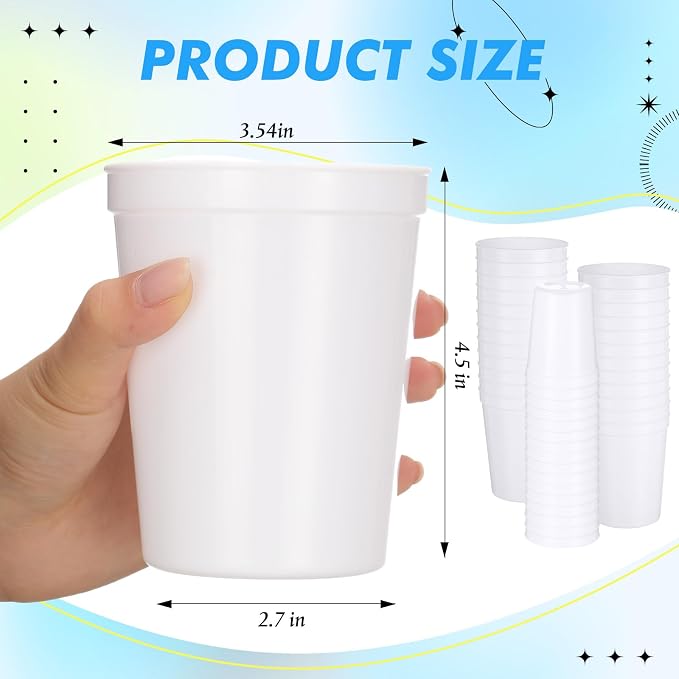 Yungyan 500 Pack 16 oz Stadium Cups Reusable Plastic Cups Blank Drink Stadium