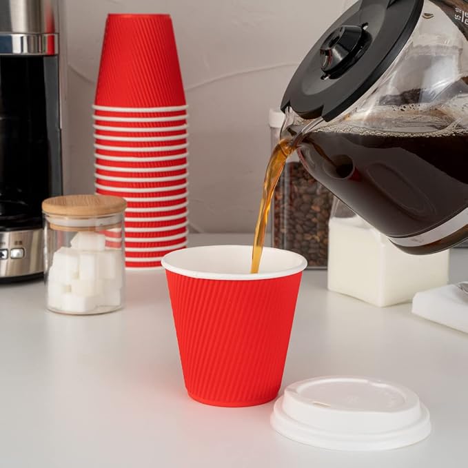 Restaurantware Ripple Wall Coffee Cups 500 Count 8 Ounce Insulated Red Paper