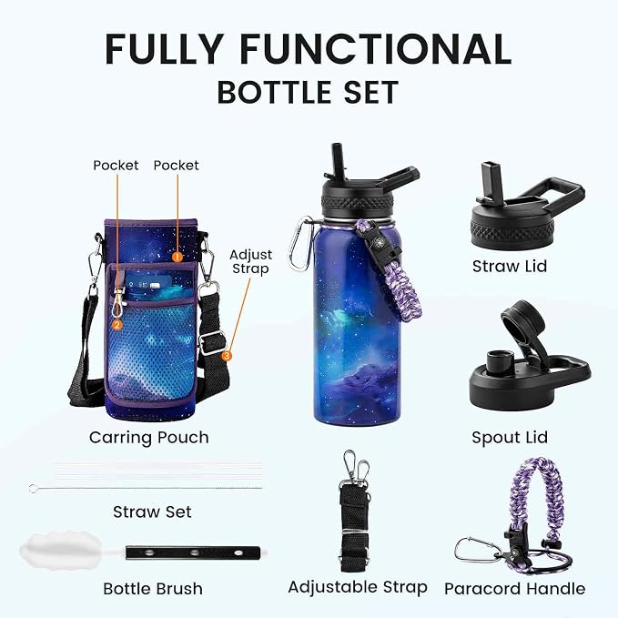 RAYMYLO Insulated Water Bottle 32 oz, Triple Wall Vacuum Stainless Steel |