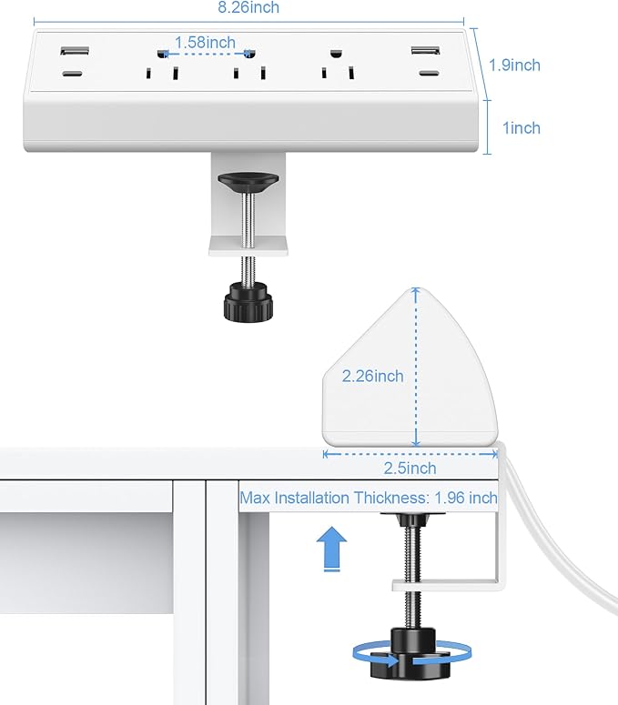 Jgstkcity Desk Clamp Power Strip, 40W Total Fast Charging Station, 2 PD 20W USB