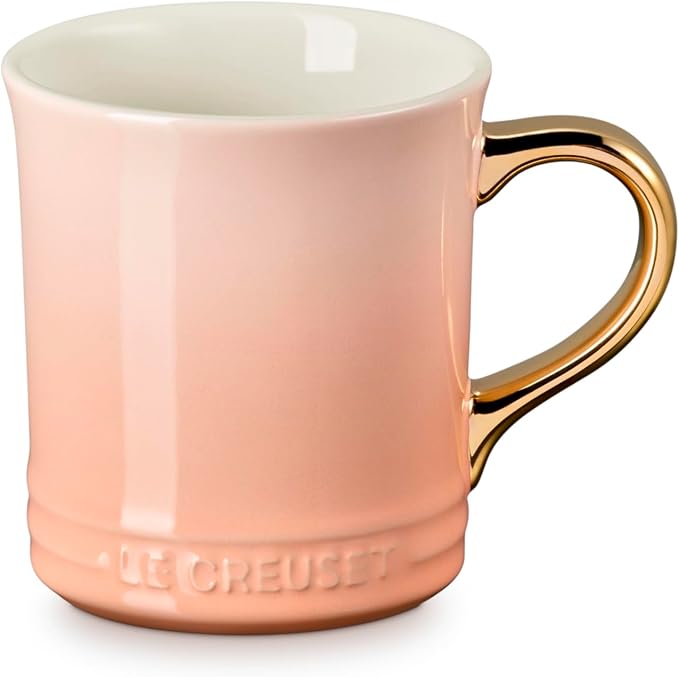 Le Creuset Stoneware Vancouver Mug, 14 oz., Peche/Gold Metallic Handle
