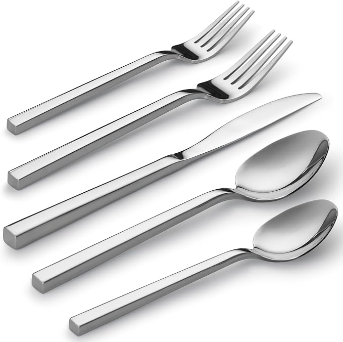 Alata Cube 40-Piece Forged Stainless Steel Flatware Set Cutlery Set, Mirror