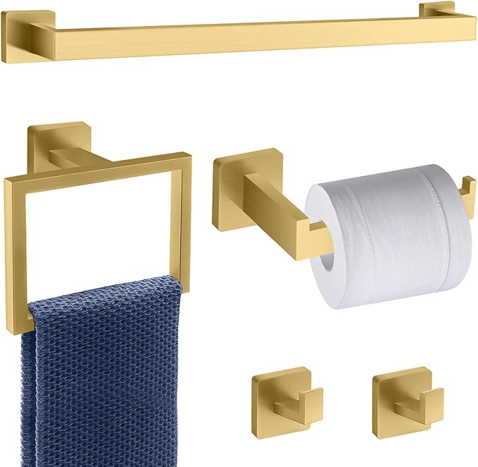 5 Piece Gold Towel Bar Set Bathroom Hardware Set Gold Bathroom