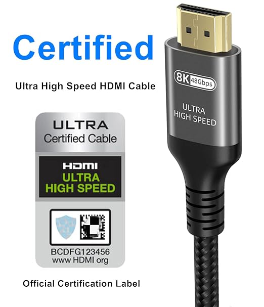 10K 8K 4K HDMI Cable 48Gbps 1.5 FT, Certified Ultra High Speed HDMI® Cable 4K