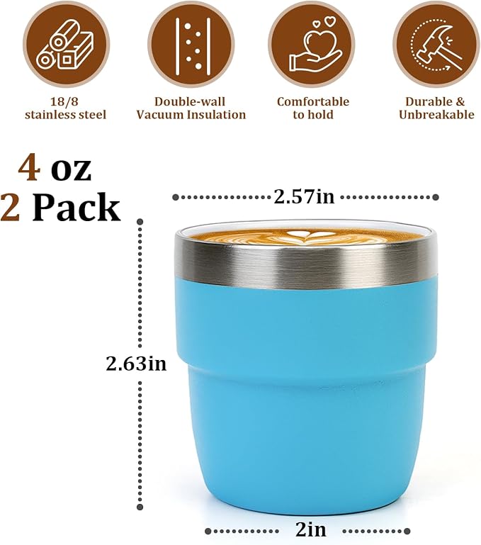 Zenbo 4 oz Espresso/Coffee Cups, Ceramic-Lined Double Wall Vacuum Insulated