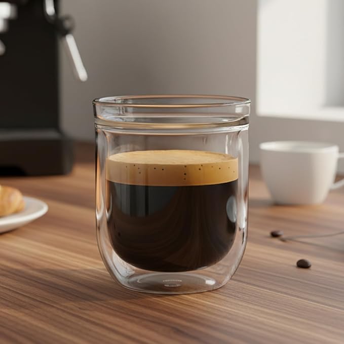 Aquach 8oz Double Walled Glass Espresso Cups Set of 2, Insulated Small Mugs |