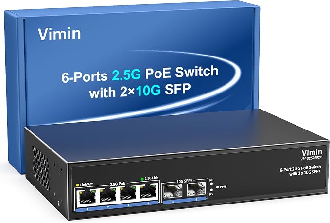 6-Port 2.5G PoE Switch Unmanaged, 4X 2.5GBase-T PoE Ports, 2X 10Gbps SFP