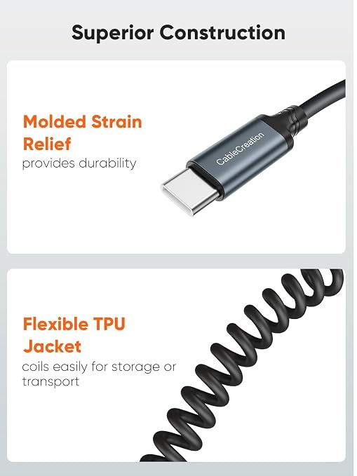 CableCreation Coiled USB C Cable 2Pack, Coiled USB A to USB C Cable