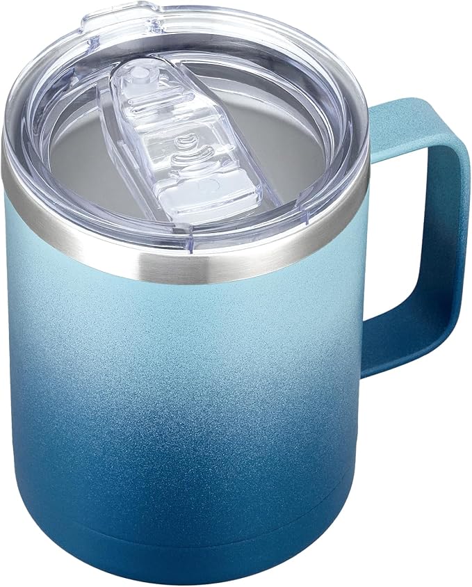 MEWAY 12oz Coffee Mug With Handle and Sliding Lid, Stainless Steel Travel