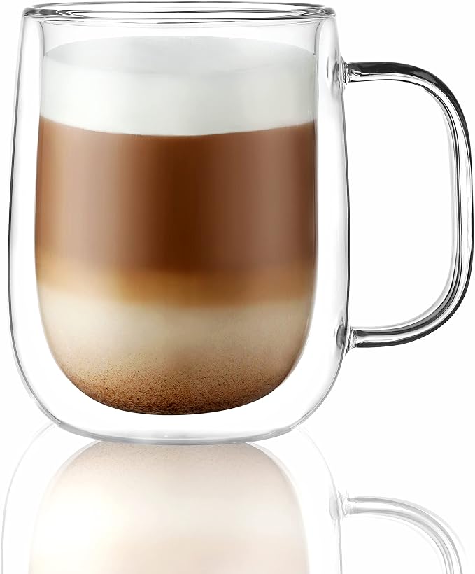 CNGLASS Large Double Wall Glass Coffee Mug 15.2oz