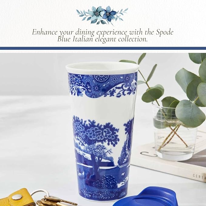 Spode – Blue Italian Blue Italian Travel Mug 12 oz – BlueWhite