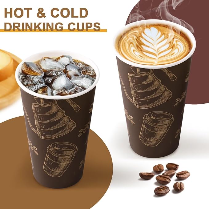 Coffee Cups 16oz 180 Pack Disposable Paper Cup Durable Drinking Cup | Paper Cups