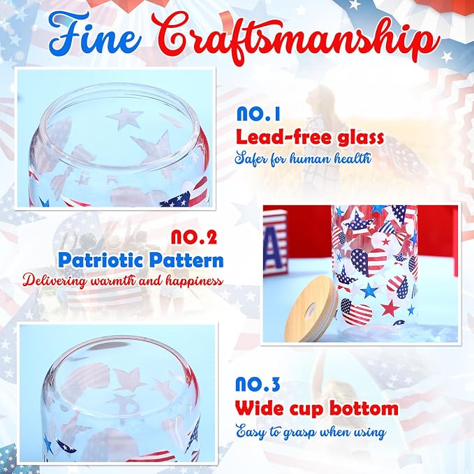 Sliner 2 Pcs Patriotic Glass Cups 4th of July Gifts Tumbler