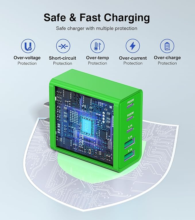 2 Pack 50W USB C Fast Charger Block, 5-Port Type C Wall Charger Brick, 2 USB A