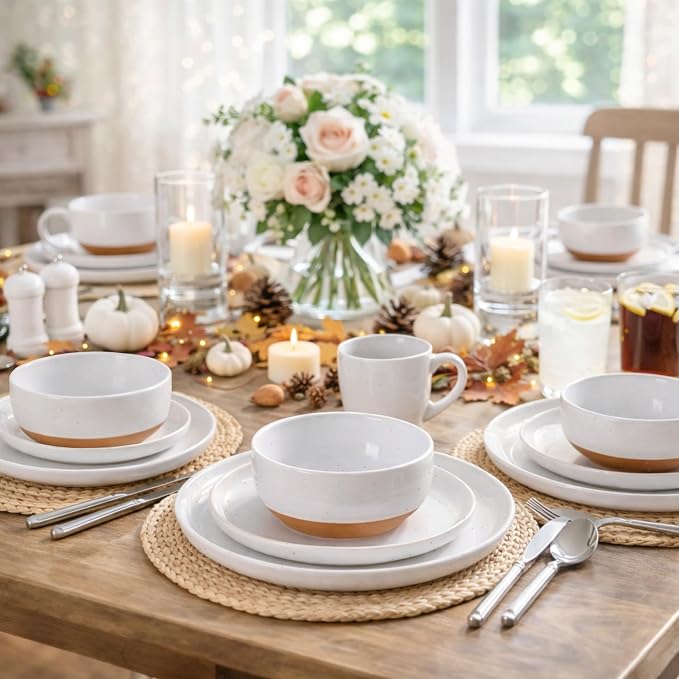 AmorArc Dinnerware Sets for 4, 16 Pieces Ceramic Plates and Bowls Set | Scratch