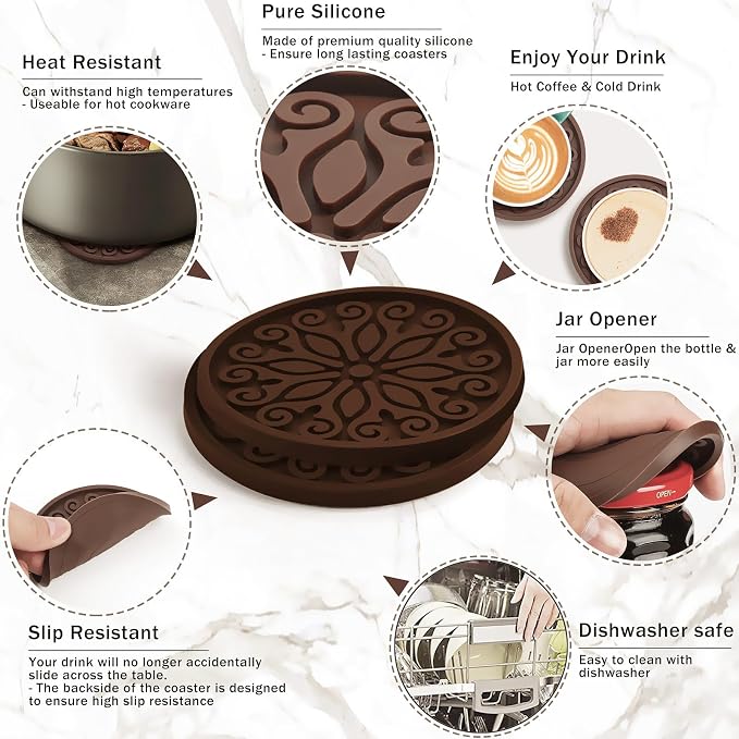 Silicone Coasters for Drinks, Resistant Reusable Drink Coasters-Great Gift for