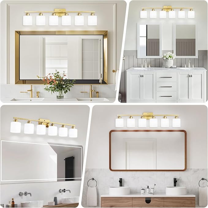 6 Light Gold Bathroom Vanity Light