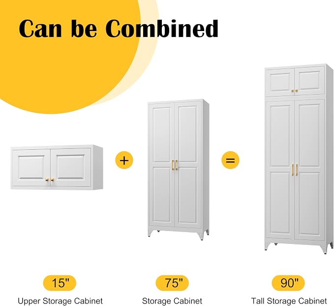 Steeloong90“ Kitchen Pantry Cabinet, Metal Storage Cabinets