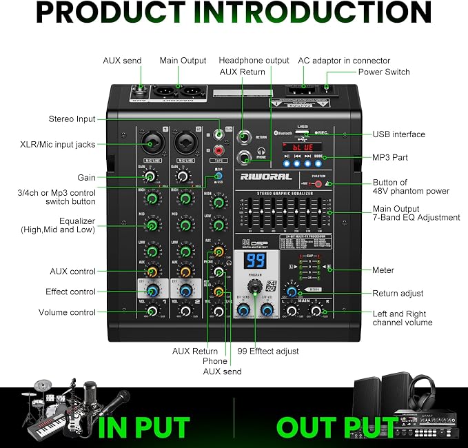 4 Channel Audio Interface DJ Mixer