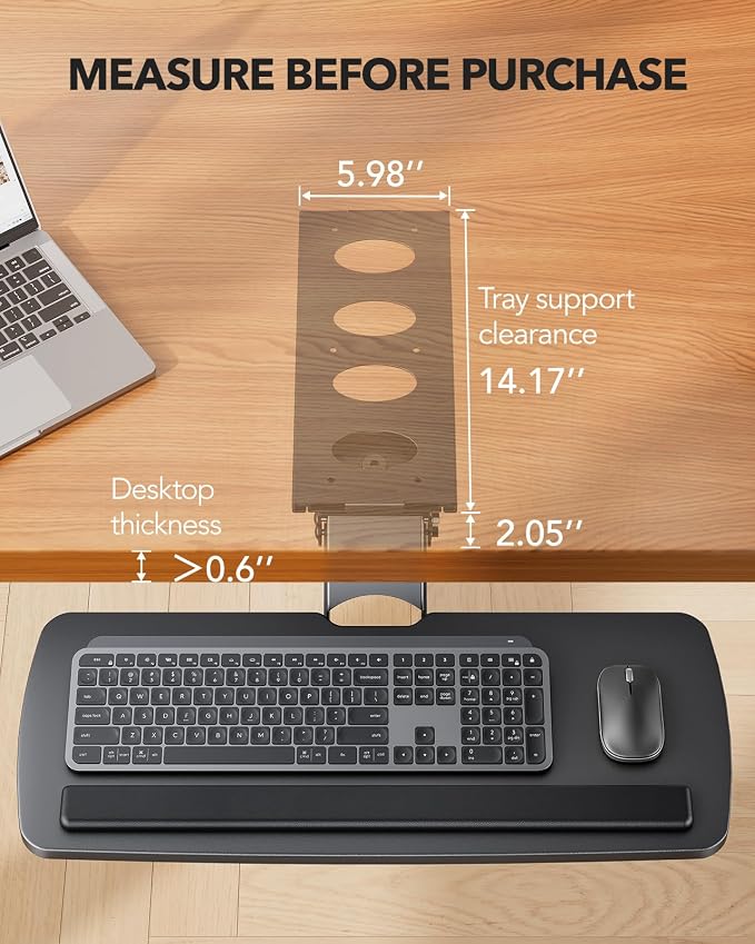 HUANUO Keyboard Tray Under Desk, 360 Adjustable Ergonomic Sliding Keyboard &