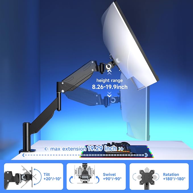 Pholiten Premium Aluminum Heavy Duty Monitor Arm，Ultrawide Monitor Arm