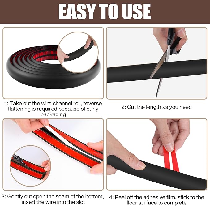 Floor Cord Cover Self Adhesive Cord Hider, 10FT Cable Management, Extension