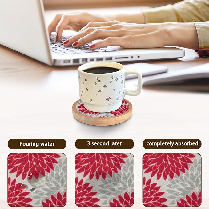 Wood Coasters Set of 6 with Holder, Cewiru Cup Mat