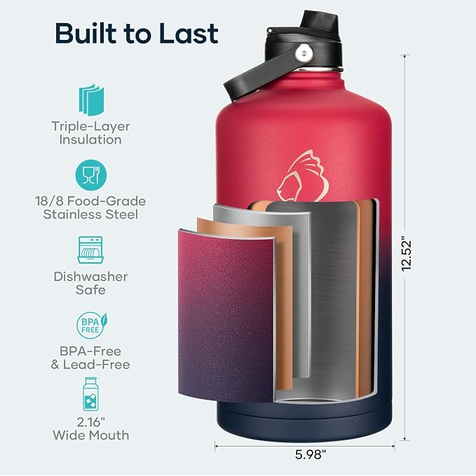 BUZIO 1 Gallon Water Bottle Insulated
