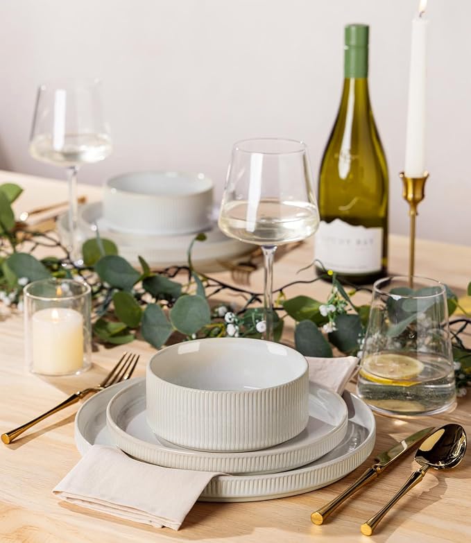 Ceramic Dinnerware Set for 8, 24-Piece Plates and Bowls Set | Lightweight