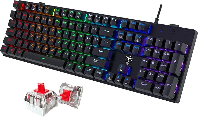 RisoPhy Mechanical Gaming Keyboard, RGB 104 Keys Ultra-Slim LED Backlit USB