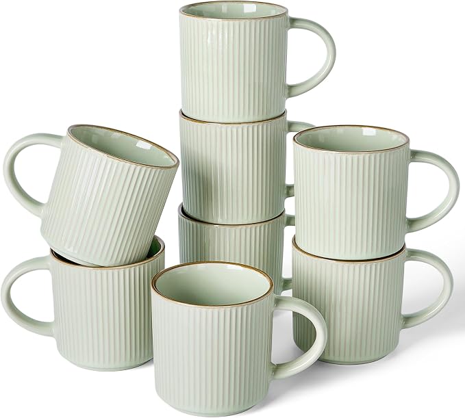 famiware Star Coffee Mug Set for 8, Handcrafted 12 oz Ceramic Stoneware Mugs