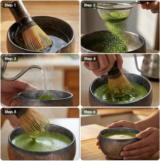 5-Piece Matcha Set，Matcha Bowl & 100-Prong Purple Bamboo Whisk | Rustic