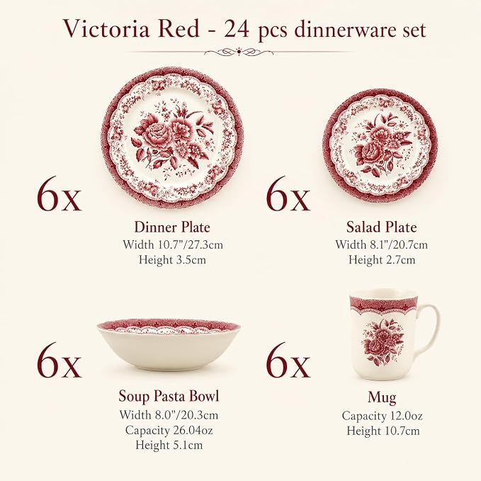 TUDOR ROYAL 24-Piece Porcelain Round Dinnerware Set, Service