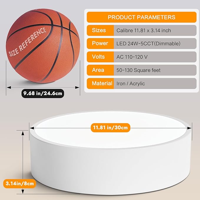Dimmable LED White Flush Mount Ceiling Light Fixture