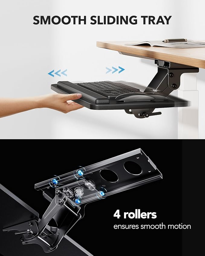 HUANUO Keyboard Tray Under Desk, 360 Adjustable Ergonomic Sliding Keyboard &