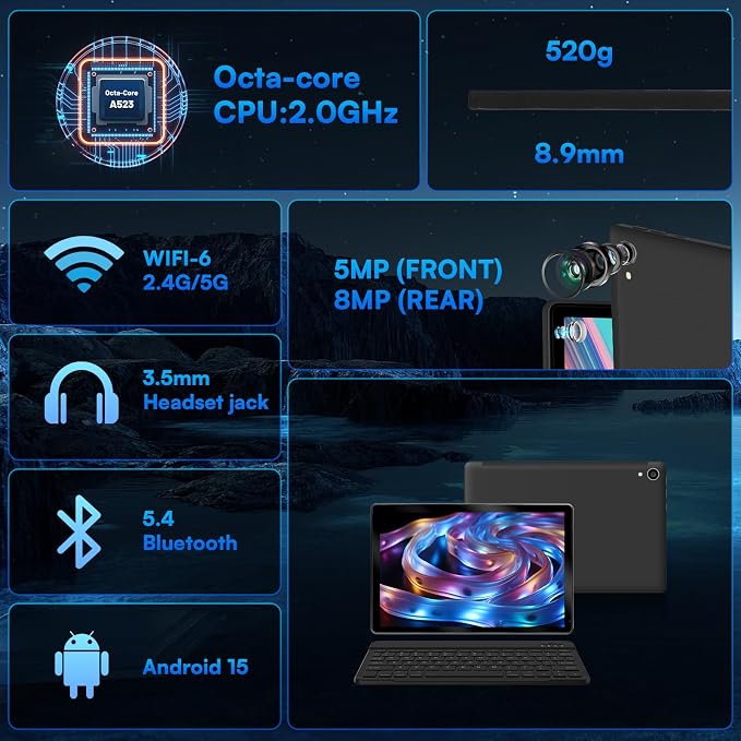 2025 Latest Upgraded Android 15 Tablet 10 Inch, 24GB+128GB+1TB Expand, WiFi 6