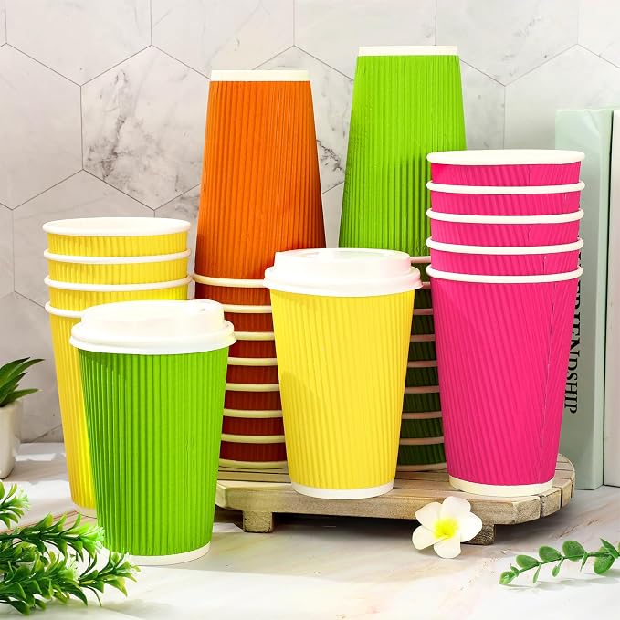 Whaline 100 Pcs Neon Color Disposable Coffee Cups