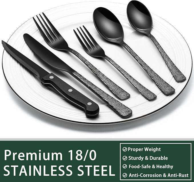 EWFEN 24-Piece Black Silverware Set