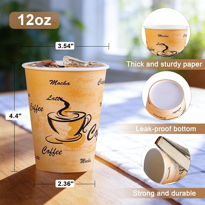 Lamosi 500 Pack 12 oz Coffee Cups, Disposable Paper Cups No Lids | Leakproof