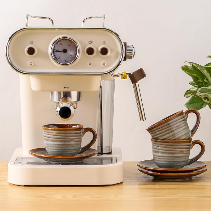 Hasense Espresso Cups with Saucers, 4 oz Small Ceramic Espresso Coffee Mugs Set