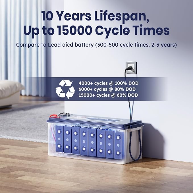 12V 200Ah Plus LiFePO4 Battery, Timeusb Lithium Battery