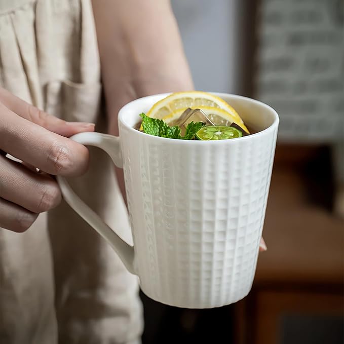 ONIGIRI Coffee Mugs Set of 4, Elegant Embossed Ceramic Coffee Cups, 300ml/10oz