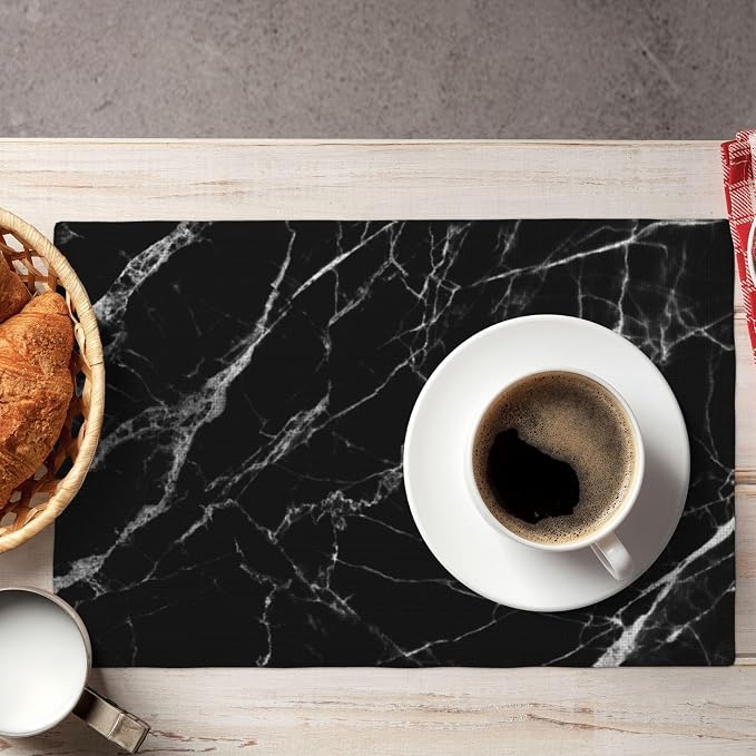Fiokroo Black with White Marble Placemats Set of 4 Table Mats Table Tableware