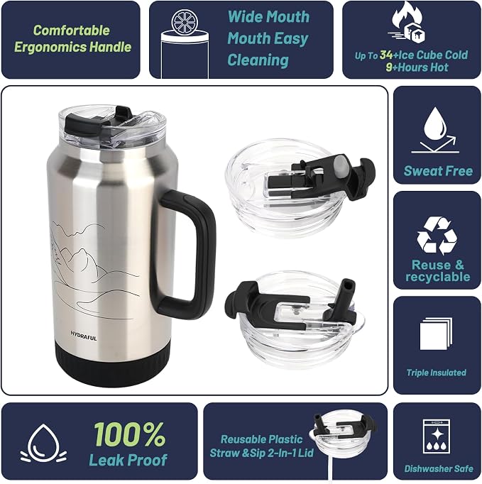 Hydraful 64 oz Tumbler with Handle and Straw
