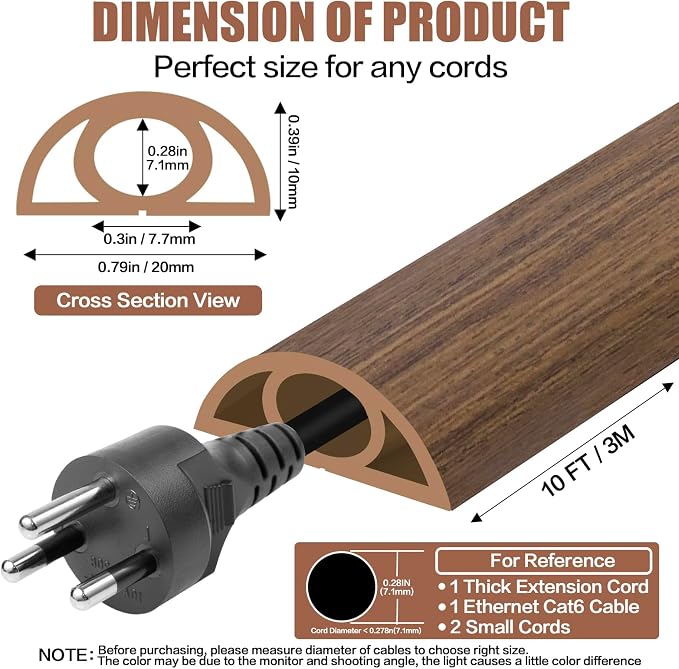 Floor Cord Cover Cable Cavity Self Adhesive Cord Hider Floor 10FT Floor Cable